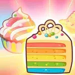 Kolorowe ciasta i babeczki z warstwami oraz posypką na tle promienistego światła