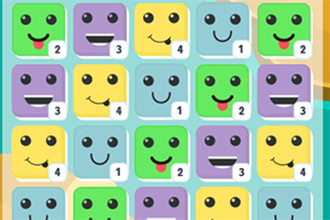 Kolorowe kwadratowe twarze z różnymi wyrazami i numerami w siatce