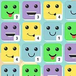 Kolorowe kwadratowe twarze z różnymi wyrazami i numerami w siatce