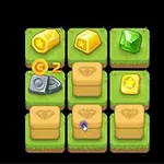 Kolorowe klejnoty i monety umieszczone na zielonych kwadratach z rysunkiem dłoni i kliknięcia