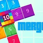 Kolorowe kwadraty z numerami i napisem merge 10 na jasnoniebieskim tle