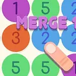 Kolorowe, numerowane kółka z cyframi i fioletowym napisem MERGE 13, na które wskazuje palec