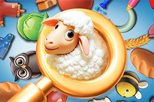 Obrazek przedstawia owcę w złotym kluczu otoczoną kolorowymi przedmiotami, takimi jak sowa, pszczoła, chleb i kapusta