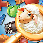 Obrazek przedstawia owcę w złotym kluczu otoczoną kolorowymi przedmiotami, takimi jak sowa, pszczoła, chleb i kapusta