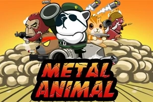 Kilka rysunkowych zwierząt uzbrojonych w różne bronie na tle eksplozji, z napisem Metal Animal na pierwszym planie