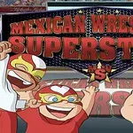 Trzech postaci w maskach zapaśniczych na tle napisu Mexican Wrestling Superstars