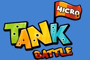 Kolorowy napis Tank Battle z flagą z napisem Micro na niebieskim tle