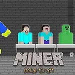 Postacie w stylu pixel art siedzą w wózkach na szynach na tle ceglanej ściany, z niebieską postacią z dużymi oczami po lewej stronie