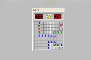 Plansza z siatką kwadratów z cyframi i uśmiechniętą buźką na szarym tle