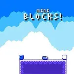 Niebiesko-biała pikselowa grafika z napisem MINI BLOCKS!