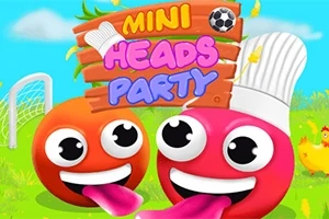 Dwie kolorowe, uśmiechnięte kule z dużymi oczami, w tle bramka i żółty kurczak na zielonym trawniku pod niebieskim niebem