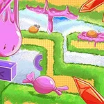 Kolorowa, cukierkowa kraina z fioletowymi klejnotami, zielonym labiryntem i różową mazią