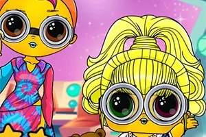 Dwie postacie z dużymi oczami i kolorowym ubraniem na tle jasnego, przytulnego pokoju