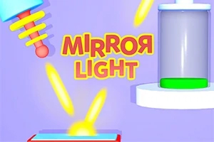 Kolorowa grafika z napisem Mirror Light, z elementami przypominającymi lasery i odbijające powierzchnie na fioletowym tle