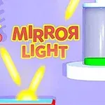 Kolorowa grafika z napisem Mirror Light, z elementami przypominającymi lasery i odbijające powierzchnie na fioletowym tle