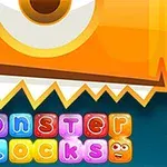 Pomarańczowy potwór z jednym okiem nad kolorowymi bloczkami z napisem monster blocks