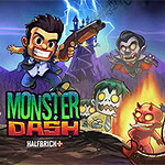 Postać z bronią otoczona przez różne potwory na tle zamku i błyskawic