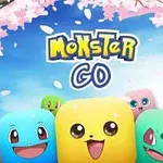 Kolorowe, uśmiechnięte postacie o kwadratowych twarzach na tle nieba i kwitnących drzew sakura