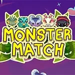 Kolorowe tło z animowanymi potworami i napisem Monster Match na środku