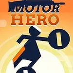 Grafika przedstawia stylizowaną postać na motocyklu w pozycji jazdy, na tle zachodzącego słońca z napisem powyżej