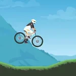 Kolarz na górskim rowerze w powietrzu na tle górskiego krajobrazu