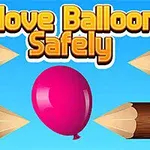 Na niebieskim tle znajduje się różowy balon otoczony czterema ołówkami z napisem Move Balloon Safely u góry