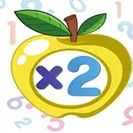 Żółte jabłko z liczbą x2 na tle kolorowych cyfr