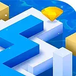 Niebieski, zygzakowaty tor zawieszony w powietrzu z żółtym diamentem na końcu