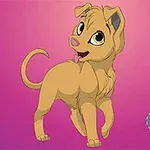 Młody, uroczy lew z wielkimi oczami i różowym językiem na różowym tle