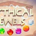 Napisy Mythical Jewels na tle starożytnej świątyni z wyróżniającymi się kolorowymi klejnotami na dole