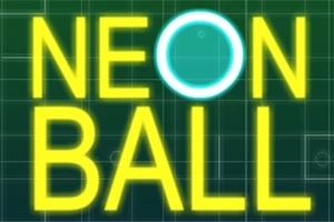 Napis Neon Ball w jaskrawych żółtych literach na ciemnozielonym tle z neonowym efektem