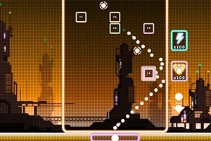 Cybernetyczne tło zmodernizowanego miasta z neonowymi ikonami i przerywaną linią w centrum