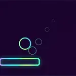 Kolorowe, neonowe kółka i prostokąt na ciemnym tle, układające się w ozdobny wzór