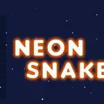Niebieski neonowy wąż na ciemnym tle z jasnymi literami NEON SNAKE
