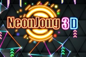 Świecący napis NeonJong 3D na tle trójkątnego wzoru z neonowymi liniami i kolorowymi elementami