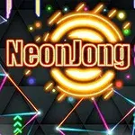 Świecący napis NeonJong 3D na tle trójkątnego wzoru z neonowymi liniami i kolorowymi elementami