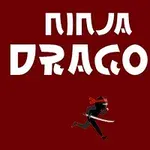Czerwone tło z białym napisem Ninja Dragon oraz biegnącym czarnym ninja z mieczem