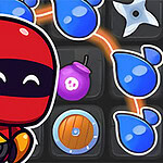 Czerwony bohater w masce pokazujący znak pokoju na tle kolorowych ikon w kształcie bombek i kropel