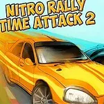 Dwa samochody w dynamicznej rywalizacji na torze, żółty i niebieski, z napisem u góry