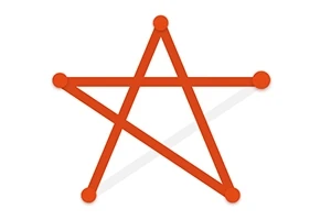 Pomarańczowa, pięcioramienna gwiazda narysowana jednym ciągłym liniowym ruchem na białym tle