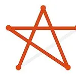 Pomarańczowa, pięcioramienna gwiazda narysowana jednym ciągłym liniowym ruchem na białym tle