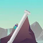 Postać wspinająca się po nachylonej kolumnie na tle gór z napisem Level 2 Left Right