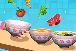 Miski z ramenem na ladzie z unoszącymi się składnikami, takimi jak pomidor, mięso i brokuły