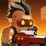 Postać z irokezem i goglami ochronnymi trzymająca duży, futurystyczny karabin na tle postindustrialnego krajobrazu