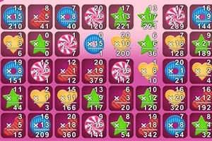 Kolorowe kafelki z różnymi symbolami i cyframi na różowym tle