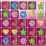 Kolorowe kafelki z różnymi symbolami i cyframi na różowym tle