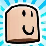 Uśmiechnięta postać o cylindrycznym kształcie na tle niebieskich promieni