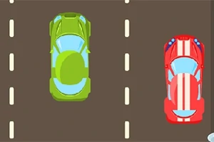 Dwa kolorowe samochody wyścigowe na brązowej drodze z liniami przerywanymi