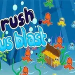 Kolorowe ośmiornice i dom pod wodą otoczone bąbelkami oraz czarnymi plamami