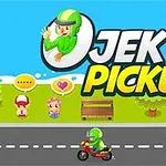 Dwóch animowanych bohaterów w rozmowie obok ławki, z motocyklistą w zielonym kasku jadącym po ulicy, na tle kolorowego napisu